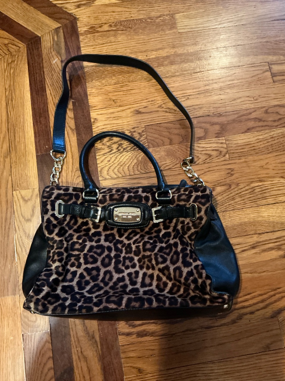 Michael Kors Cheetah Print Satchel Handbag - Black & Brown